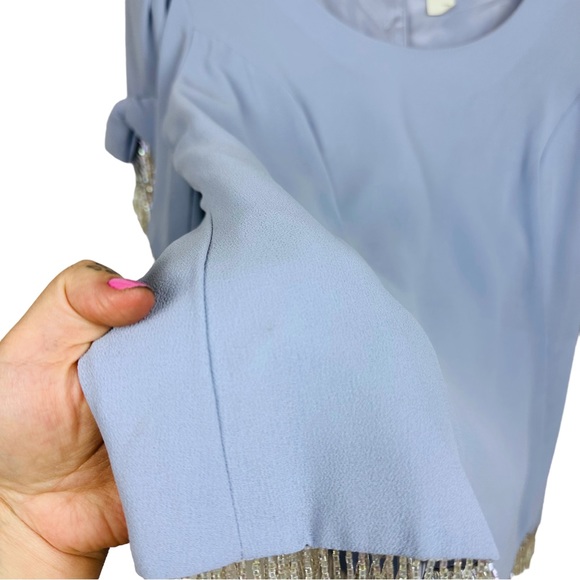 Samuel Scott Vintage Short Sleeve Back Button Beaded Fringe Blouse Light Blue - Picture 7 of 9